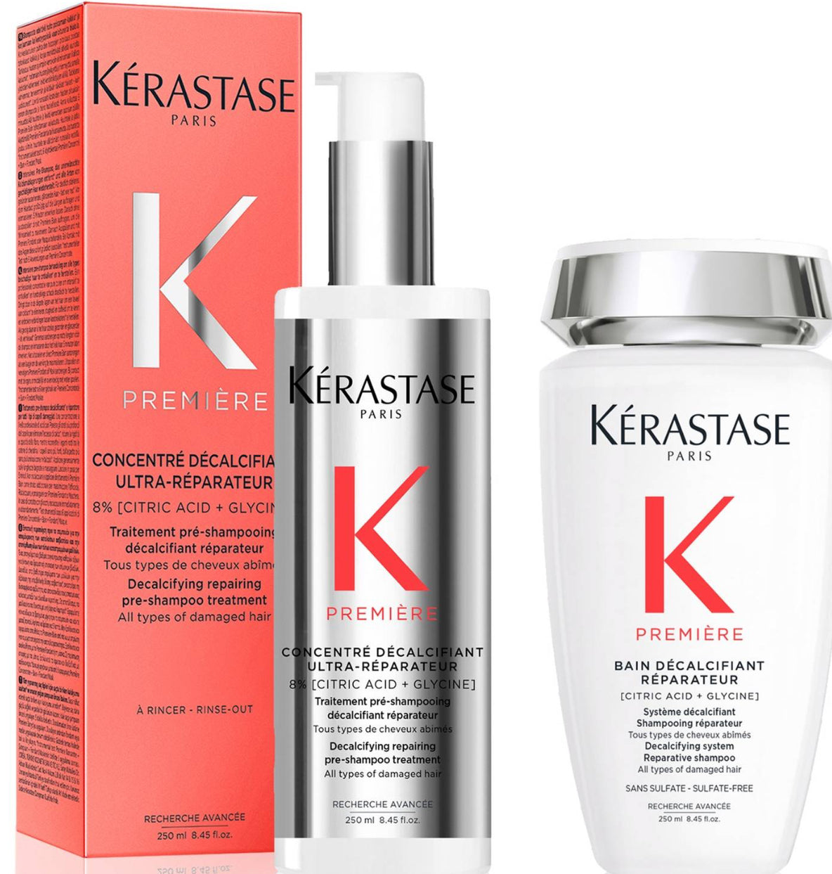 Kérastase Première Decalcifying Repairing Pre-Shampoo and Shampoo for Damaged Hair with Pure Citric Acid and Glycine